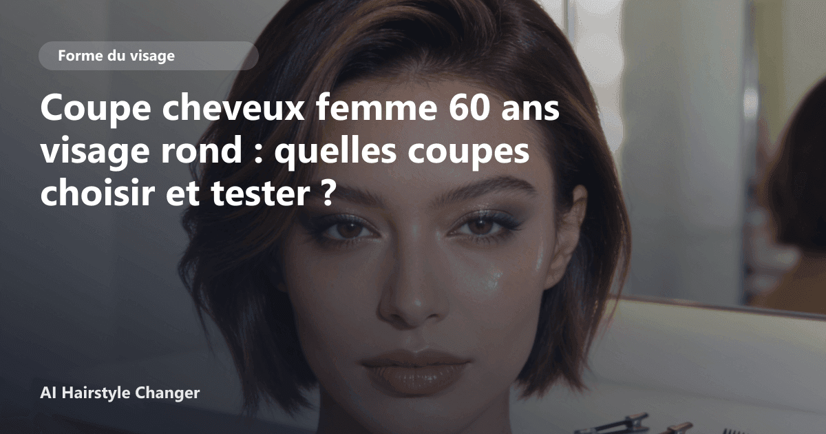 Portrait éditorial lié à coupe cheveux femme 60 ans visage rond, montrant une idée de coiffure à prévisualiser avant le salon.
