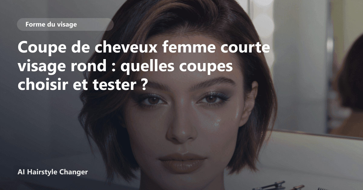 Portrait éditorial lié à coupe de cheveux femme courte visage rond, montrant une idée de coiffure à prévisualiser avant le salon.
