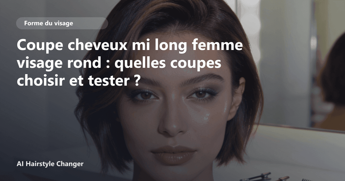 Portrait éditorial lié à coupe cheveux mi long femme visage rond, montrant une idée de coiffure à prévisualiser avant le salon.