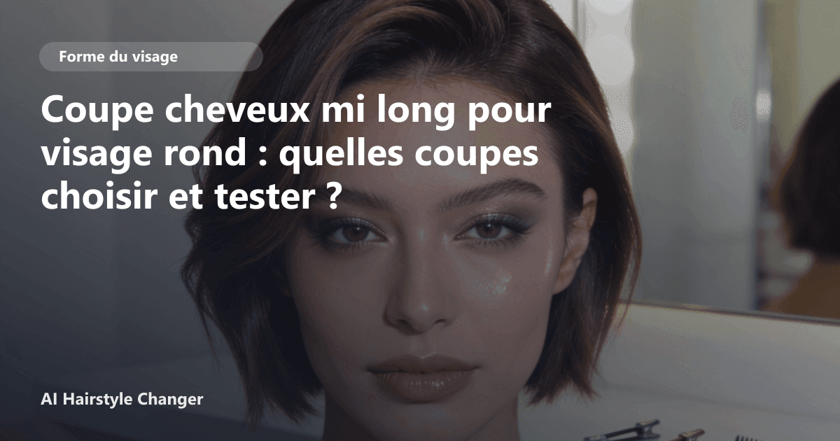 Portrait éditorial lié à coupe cheveux mi long pour visage rond, montrant une idée de coiffure à prévisualiser avant le salon.