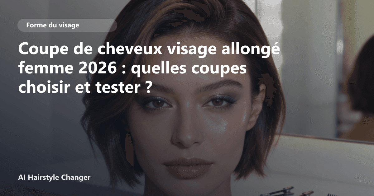 Portrait éditorial lié à coupe de cheveux visage allongé femme 2023, montrant une idée de coiffure à prévisualiser avant le salon.