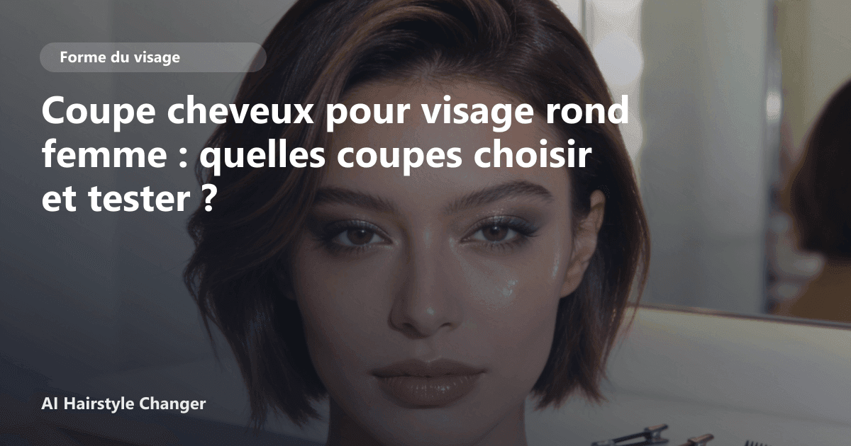 Portrait éditorial lié à coupe cheveux pour visage rond femme, montrant une idée de coiffure à prévisualiser avant le salon.