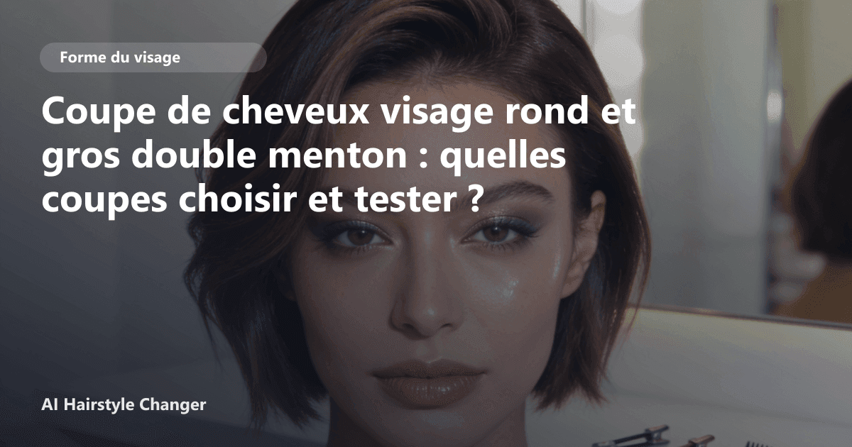 Portrait éditorial lié à coupe de cheveux visage rond et gros double menton, montrant une idée de coiffure à prévisualiser avant le salon.