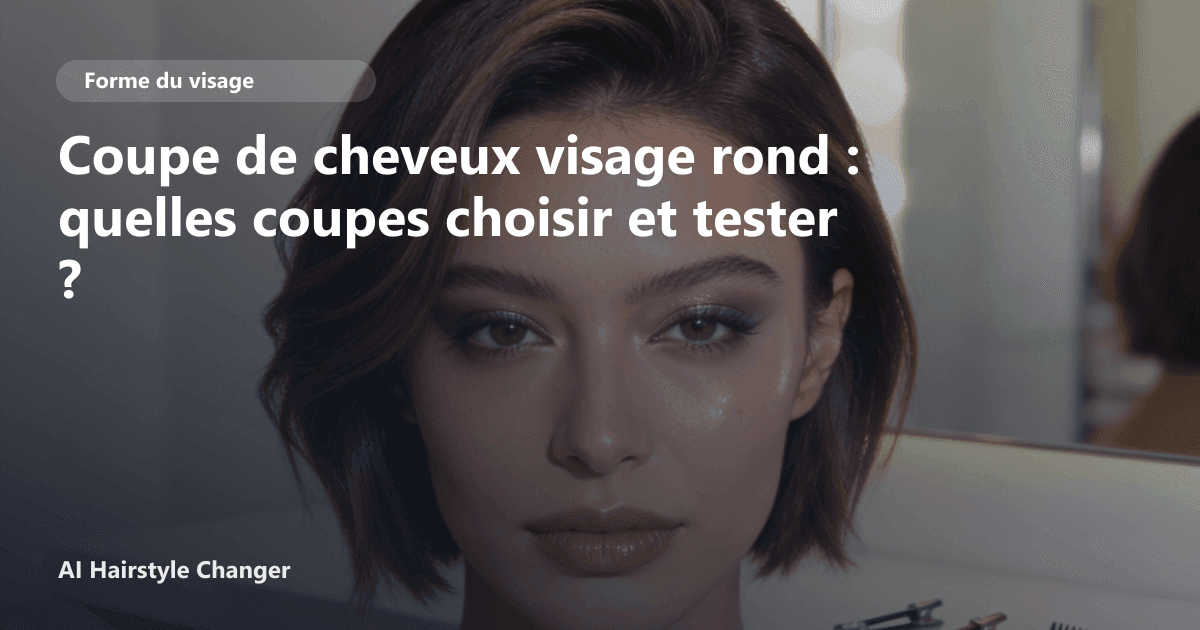 Portrait éditorial lié à coupe de cheveux visage rond, montrant une idée de coiffure à prévisualiser avant le salon.