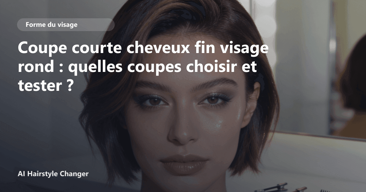 Portrait éditorial lié à coupe courte cheveux fin visage rond, montrant une idée de coiffure à prévisualiser avant le salon.