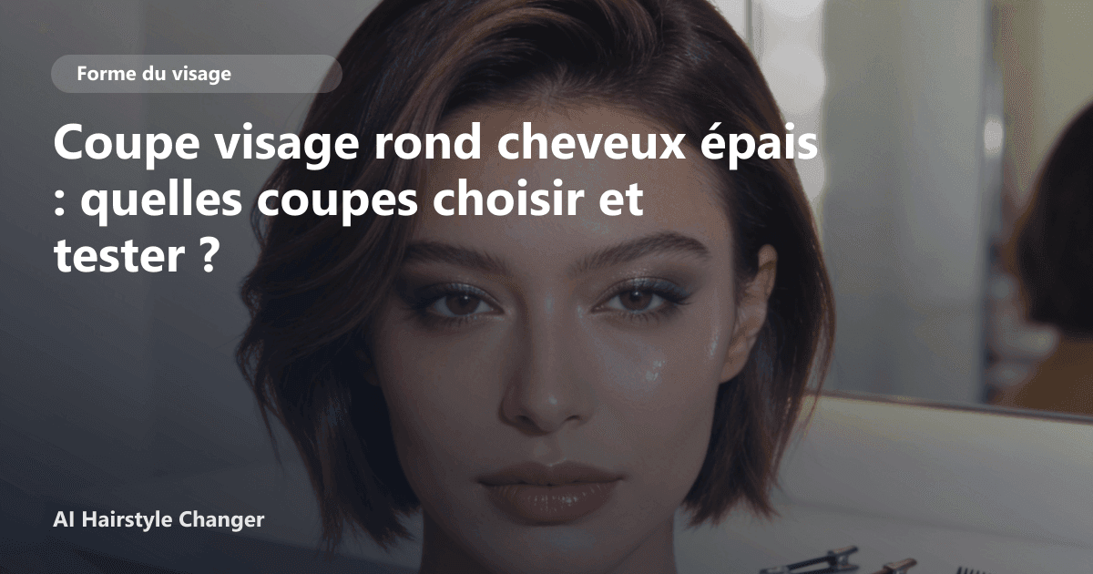 Portrait éditorial lié à coupe visage rond cheveux épais, montrant une idée de coiffure à prévisualiser avant le salon.