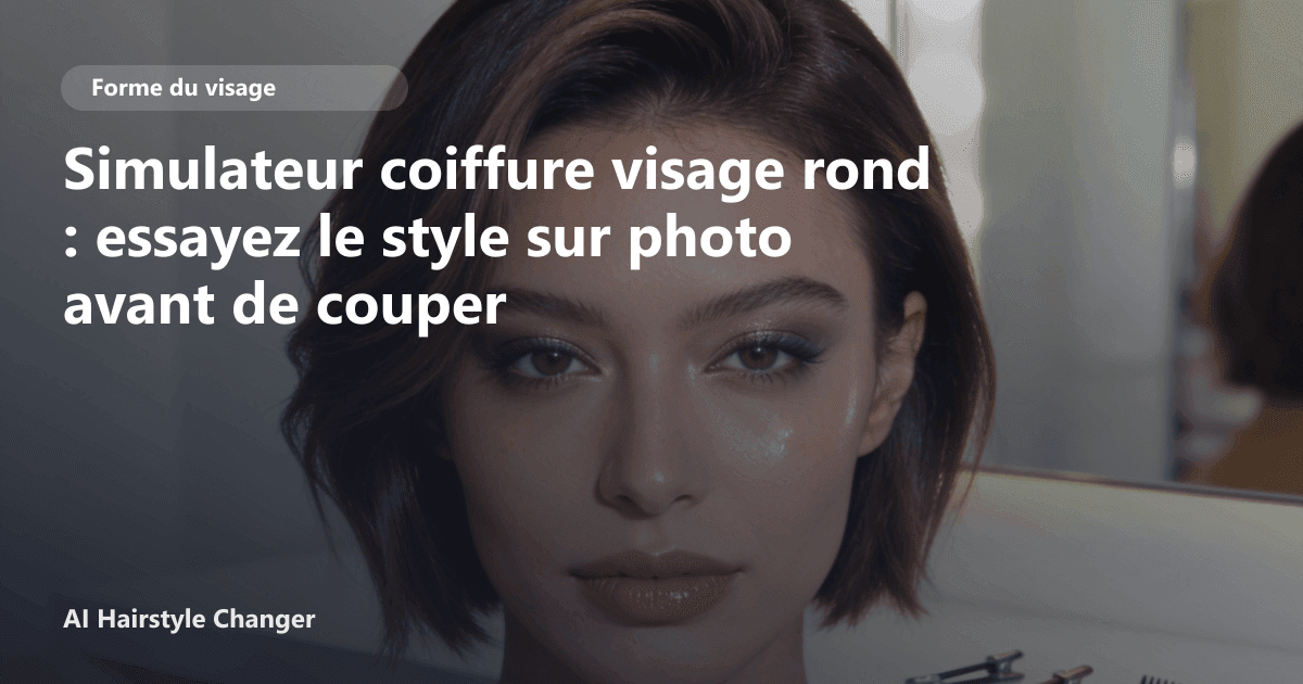 Interface du simulateur coiffure AI Hairstyle Changer montrant un essai de coupe dégradée sur un visage rond à partir d'un selfie.