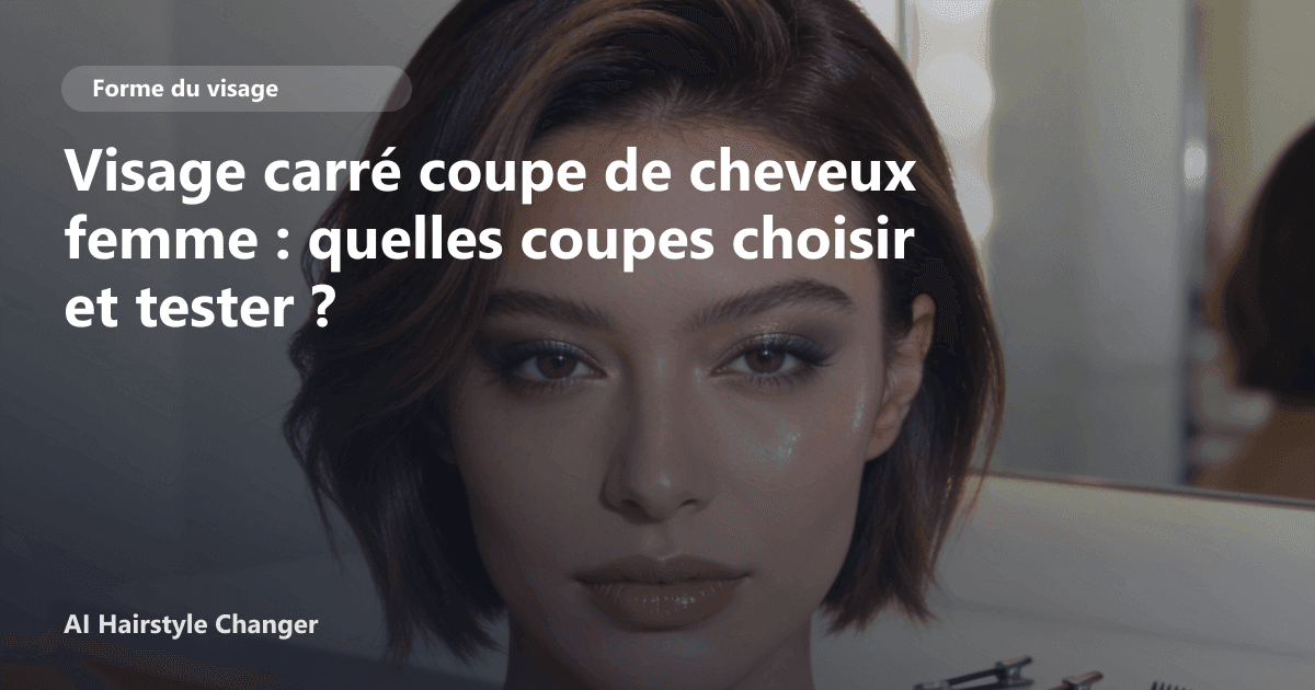 Portrait éditorial lié à visage carré coupe de cheveux femme, montrant une idée de coiffure à prévisualiser avant le salon.