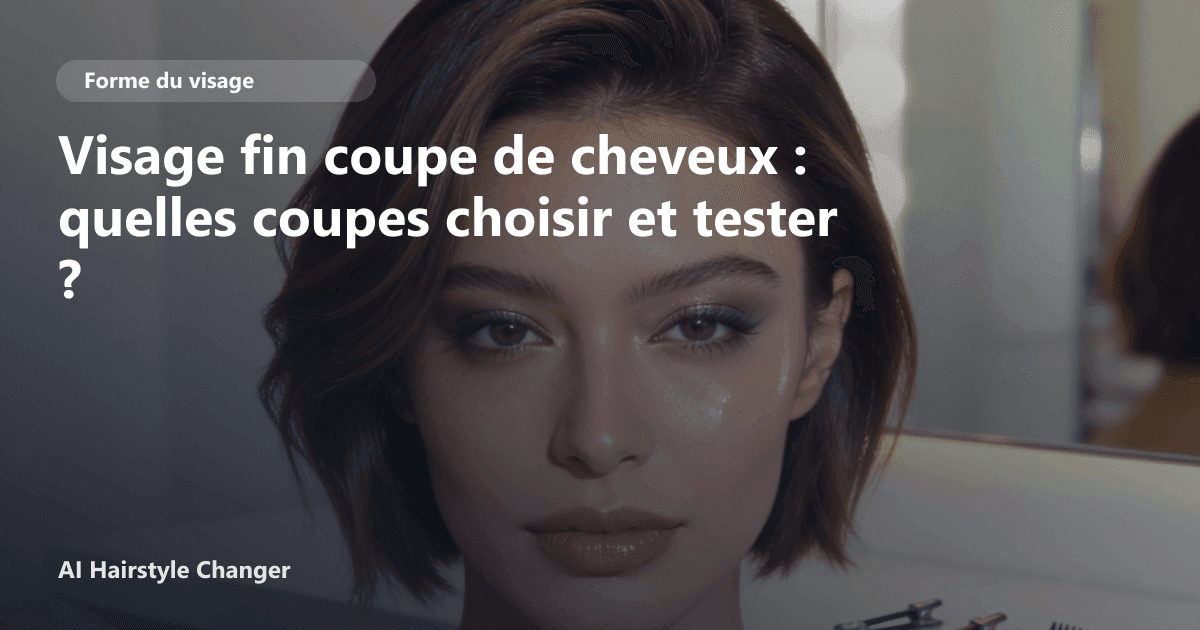 Portrait éditorial lié à visage fin coupe de cheveux, montrant une idée de coiffure à prévisualiser avant le salon.