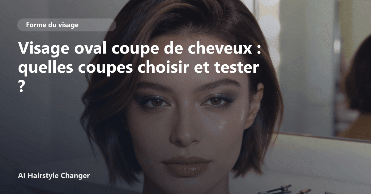 Portrait éditorial lié à visage oval coupe de cheveux, montrant une idée de coiffure à prévisualiser avant le salon.