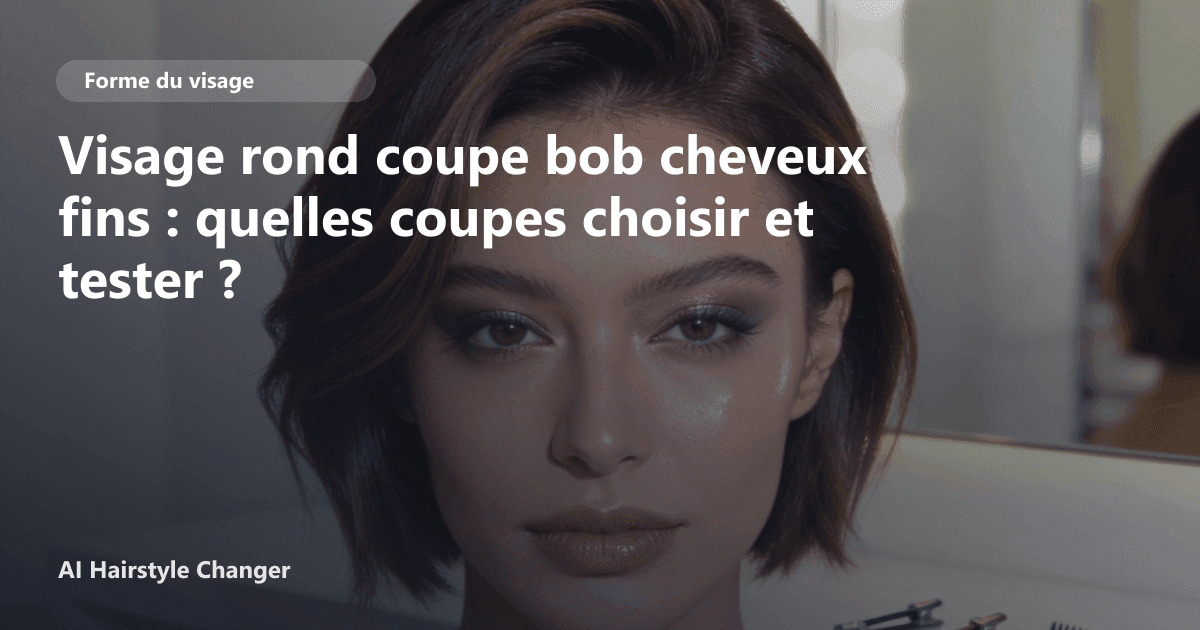 Portrait éditorial lié à visage rond coupe bob cheveux fins, montrant une idée de coiffure à prévisualiser avant le salon.