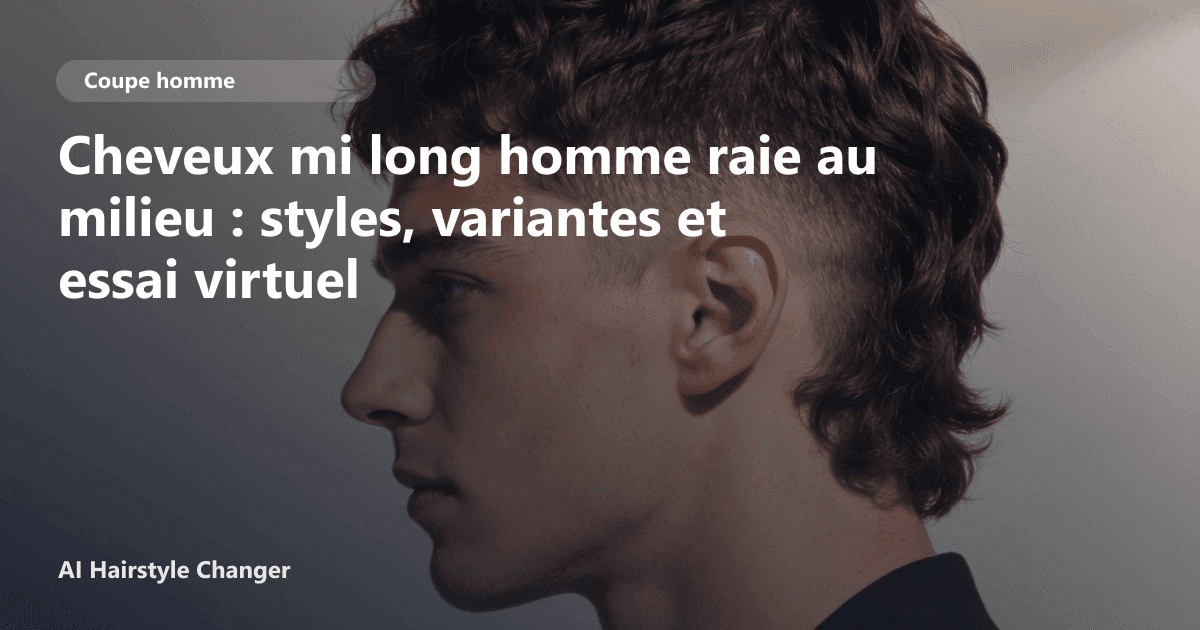 Portrait éditorial lié à cheveux mi long homme raie au milieu, montrant une idée de coiffure à prévisualiser avant le salon.