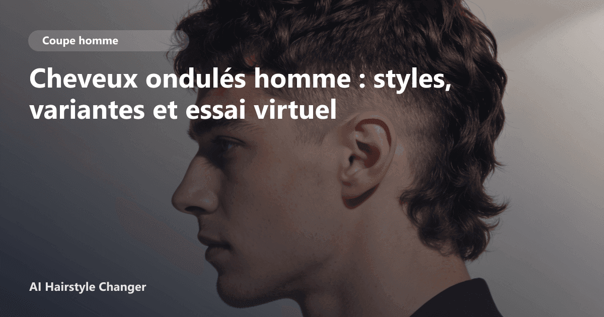 Portrait éditorial lié à cheveux ondulés homme, montrant une idée de coiffure à prévisualiser avant le salon.