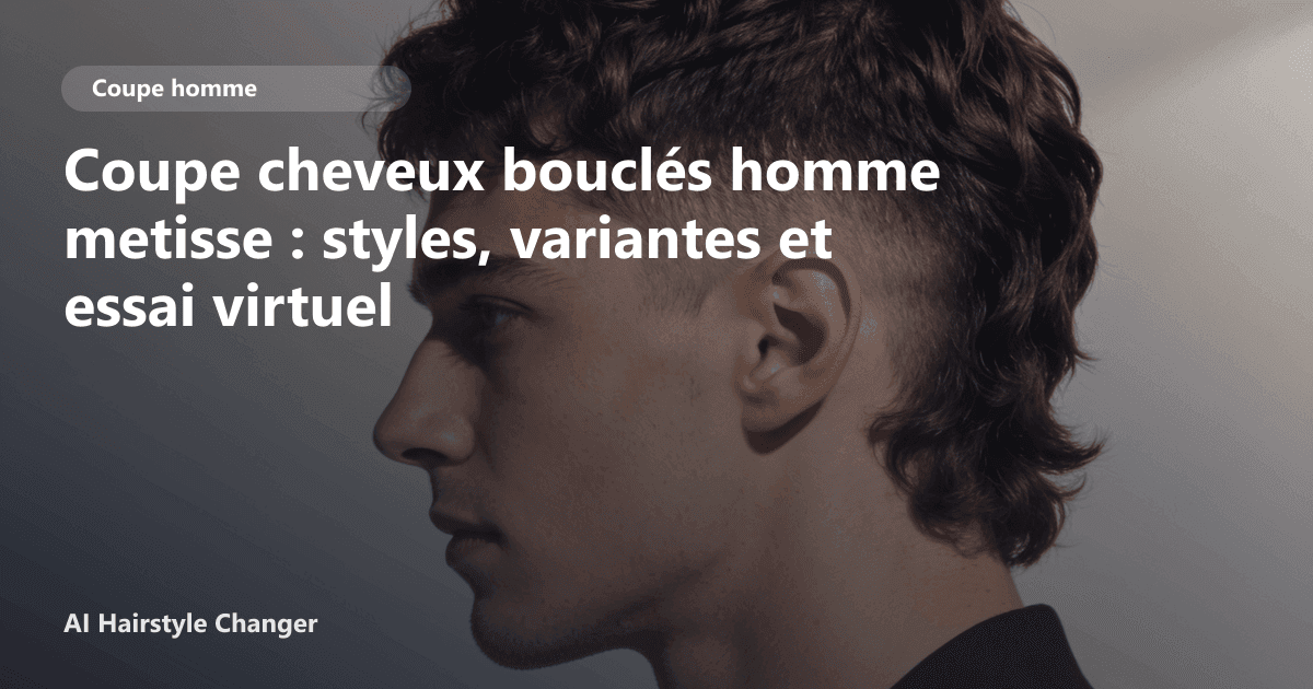 Portrait éditorial lié à coupe cheveux bouclés homme metisse, montrant une idée de coiffure à prévisualiser avant le salon.