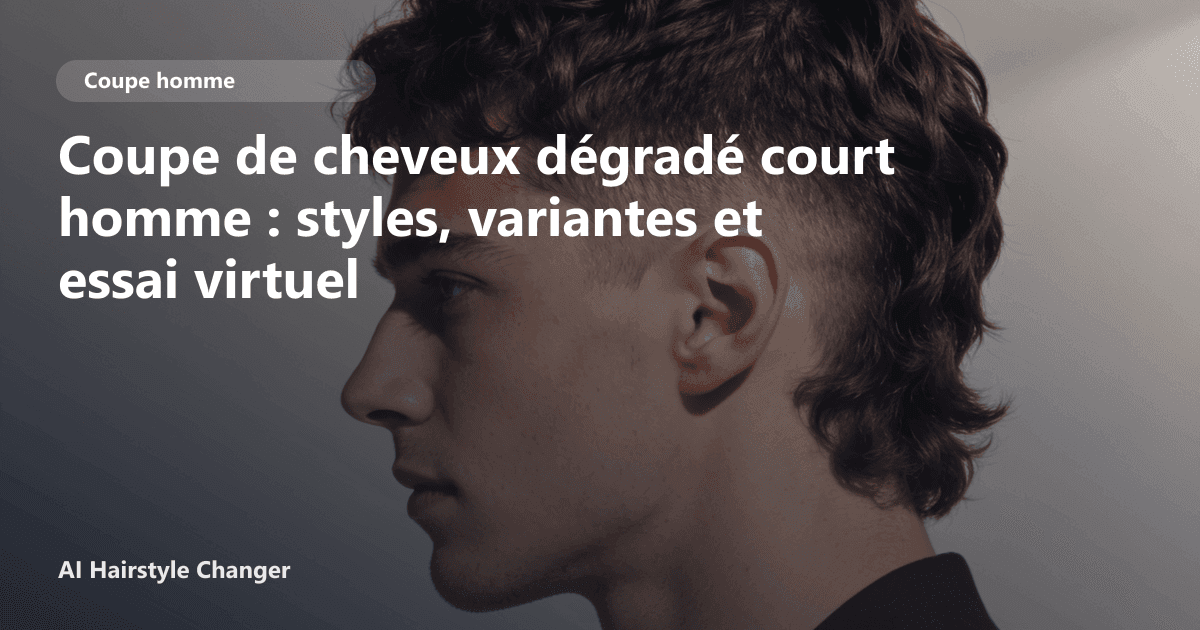 Portrait éditorial lié à coupe de cheveux dégradé court homme, montrant une idée de coiffure à prévisualiser avant le salon.