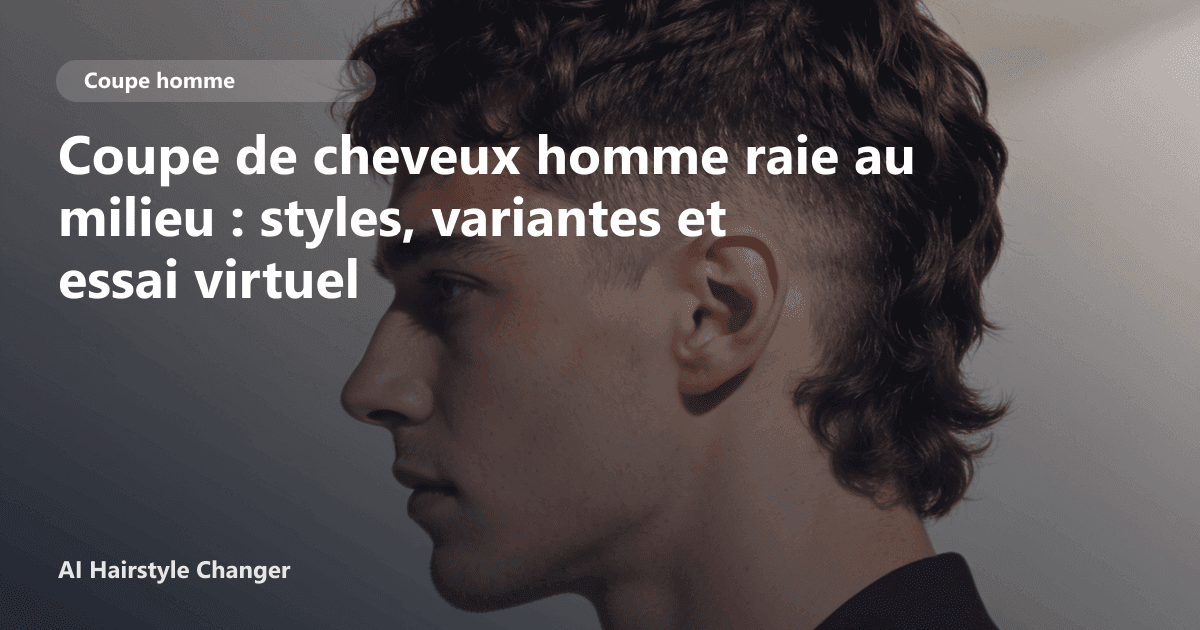Portrait éditorial lié à coupe de cheveux homme raie au milieu, montrant une idée de coiffure à prévisualiser avant le salon.