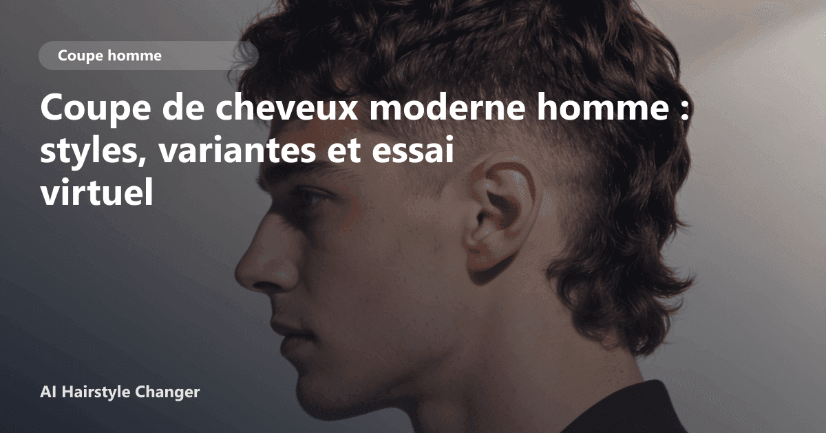 Portrait éditorial lié à coupe de cheveux moderne homme, montrant une idée de coiffure à prévisualiser avant le salon.