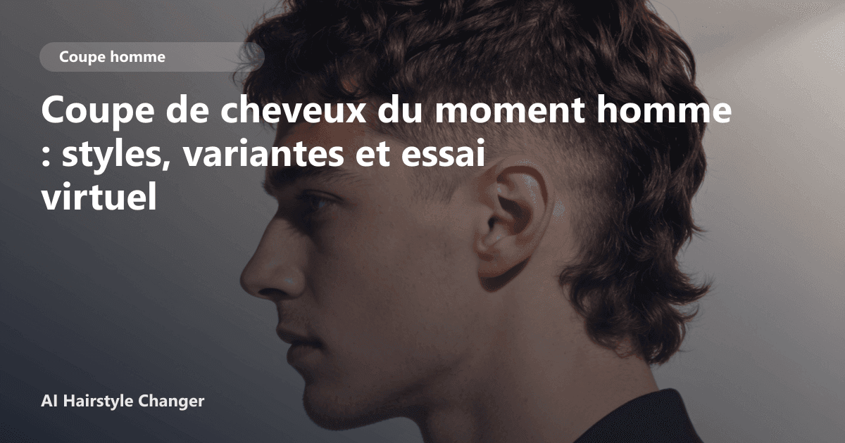 Portrait éditorial lié à coupe de cheveux du moment homme, montrant une idée de coiffure à prévisualiser avant le salon.