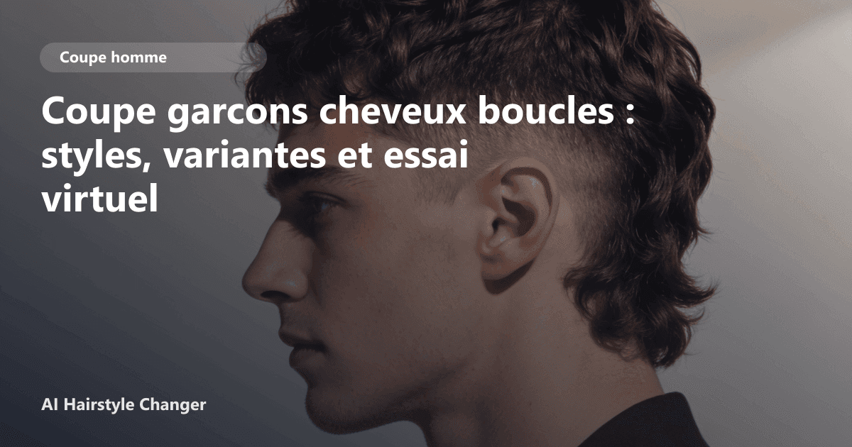 Portrait éditorial lié à coupe garcons cheveux boucles, montrant une idée de coiffure à prévisualiser avant le salon.