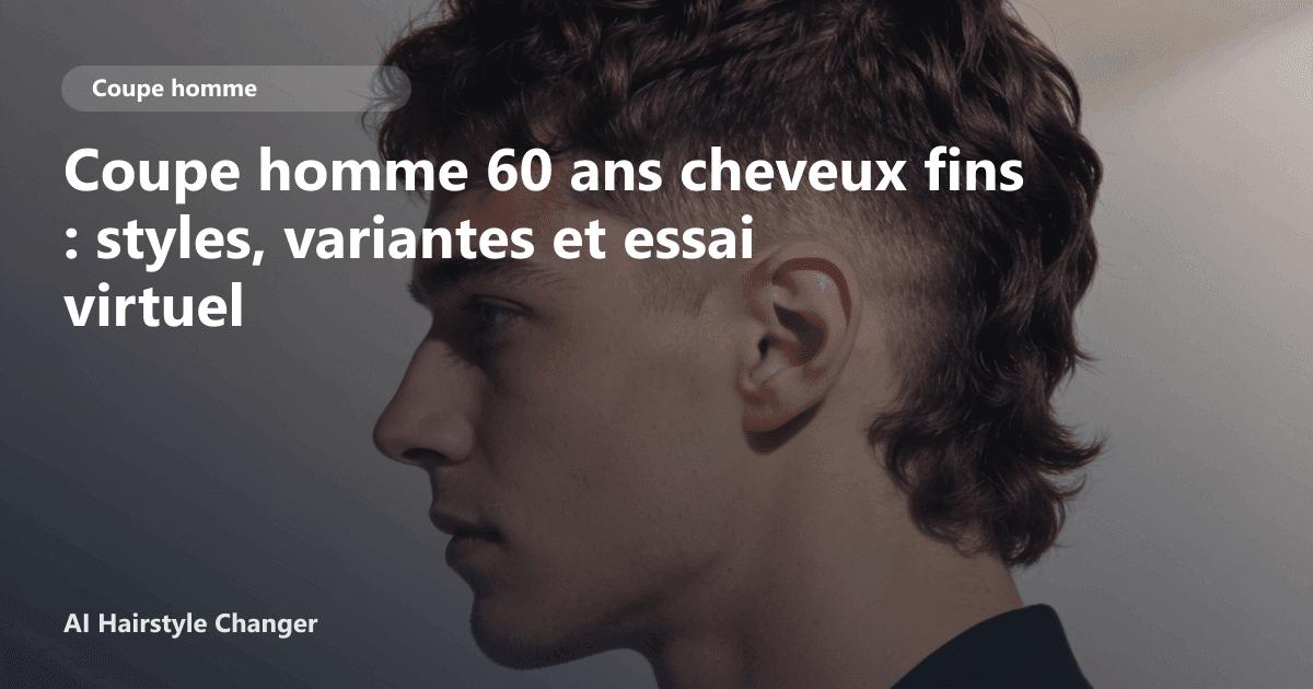 Portrait éditorial lié à coupe homme 60 ans cheveux fins, montrant une idée de coiffure à prévisualiser avant le salon.