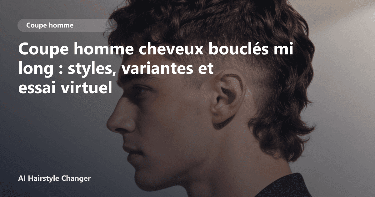 Portrait éditorial lié à coupe homme cheveux bouclés mi long, montrant une idée de coiffure à prévisualiser avant le salon.