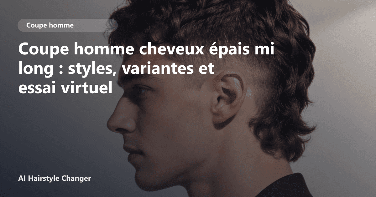 Portrait éditorial lié à coupe homme cheveux épais mi long, montrant une idée de coiffure à prévisualiser avant le salon.