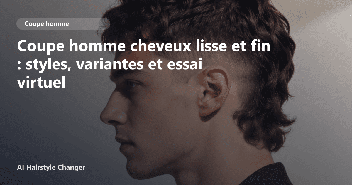 Portrait éditorial lié à coupe homme cheveux lisse et fin, montrant une idée de coiffure à prévisualiser avant le salon.