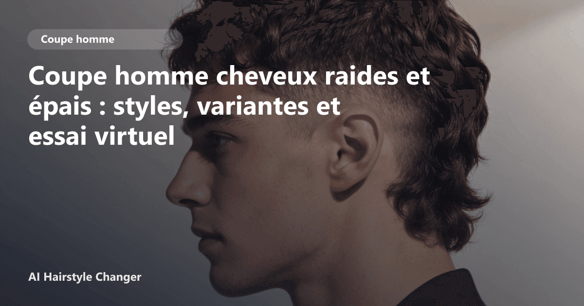 Portrait éditorial lié à coupe homme cheveux raides et épais, montrant une idée de coiffure à prévisualiser avant le salon.