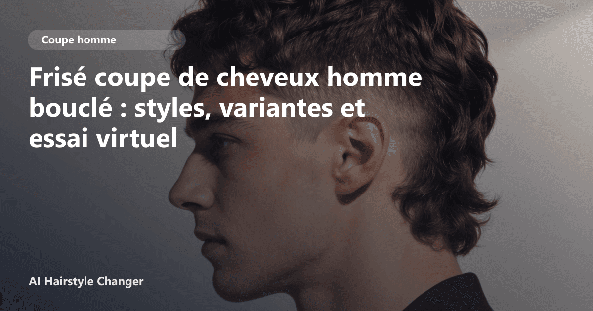 Portrait éditorial lié à frisé coupe de cheveux homme bouclé, montrant une idée de coiffure à prévisualiser avant le salon.