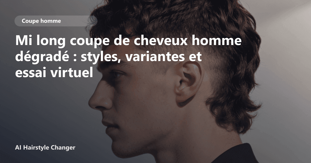 Portrait éditorial lié à mi long coupe de cheveux homme dégradé, montrant une idée de coiffure à prévisualiser avant le salon.