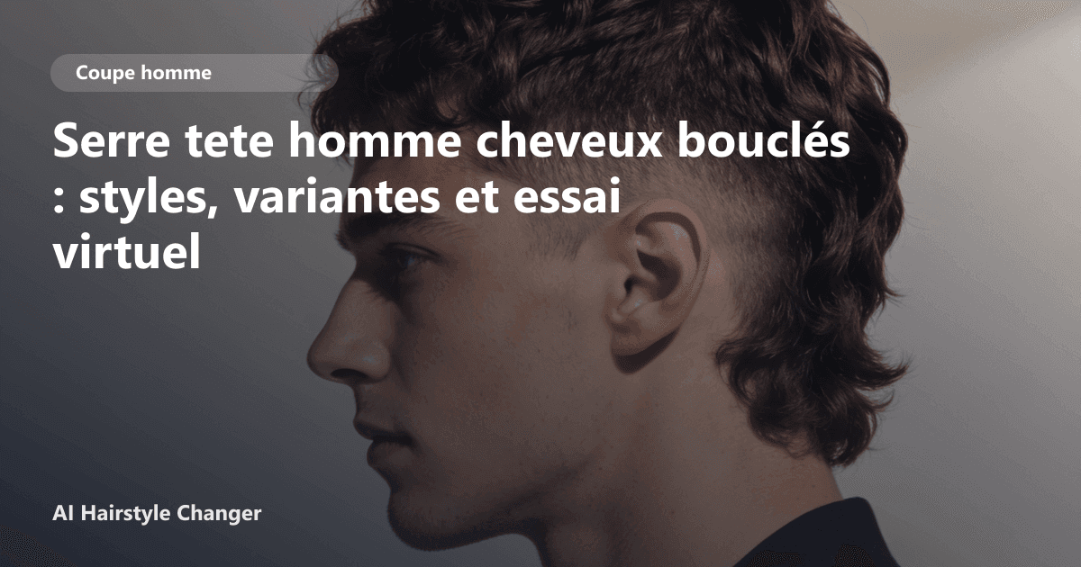 Portrait éditorial lié à serre tete homme cheveux bouclés, montrant une idée de coiffure à prévisualiser avant le salon.