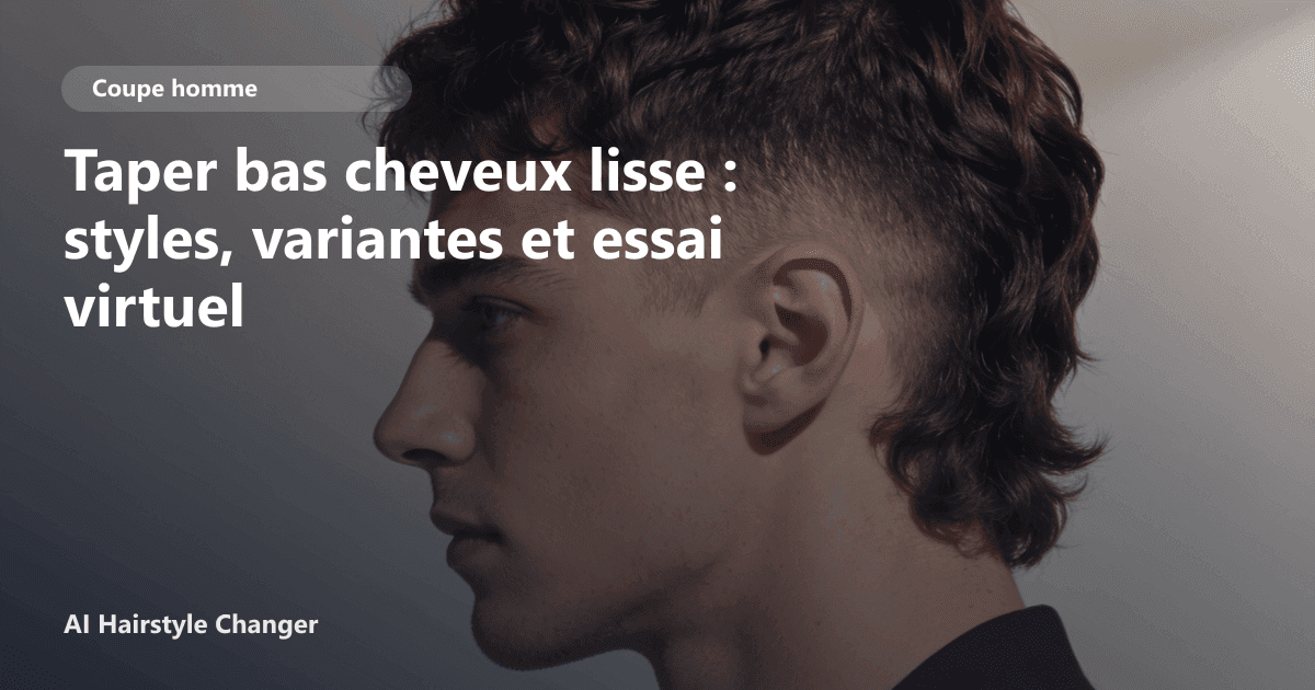 Portrait éditorial lié à taper bas cheveux lisse, montrant une idée de coiffure à prévisualiser avant le salon.