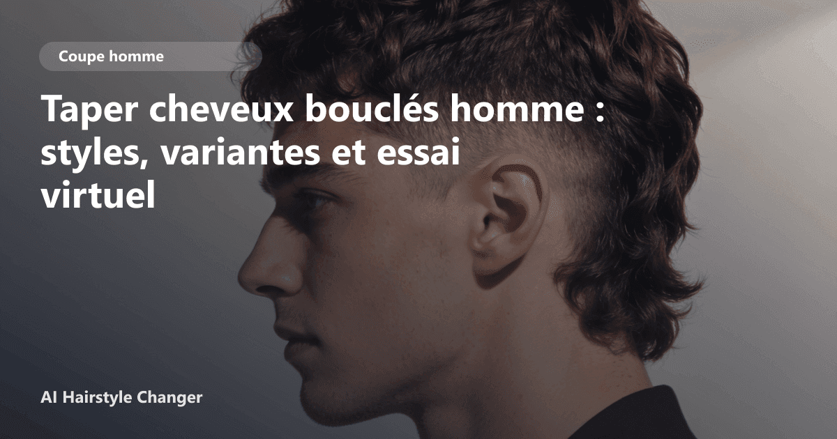 Portrait éditorial lié à taper cheveux bouclés homme, montrant une idée de coiffure à prévisualiser avant le salon.