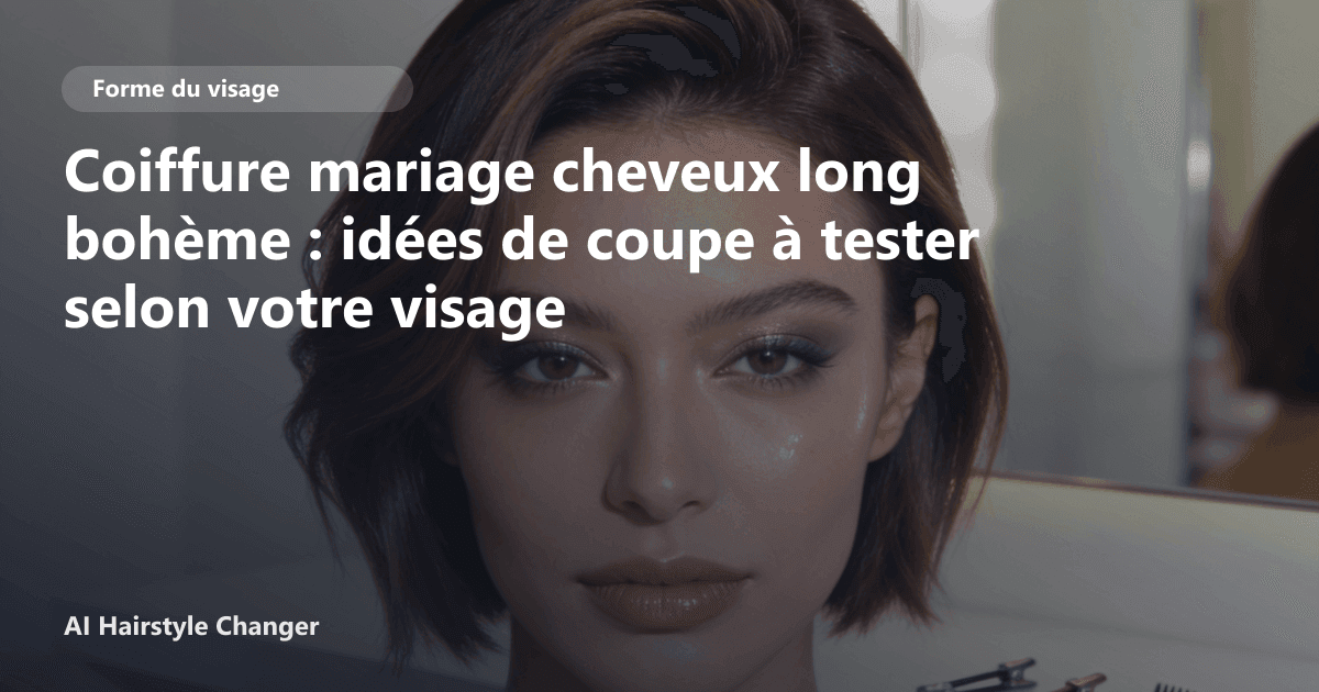 Portrait éditorial lié à coiffure mariage cheveux long bohème, montrant une idée de coiffure à prévisualiser avant le salon.