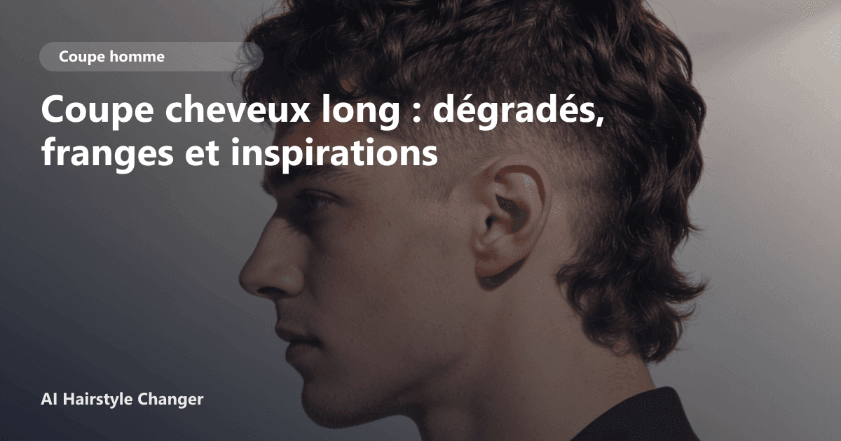 Femme avec une coupe de cheveux longue dégradée et une frange rideau, illustration des tendances coiffure 2026.