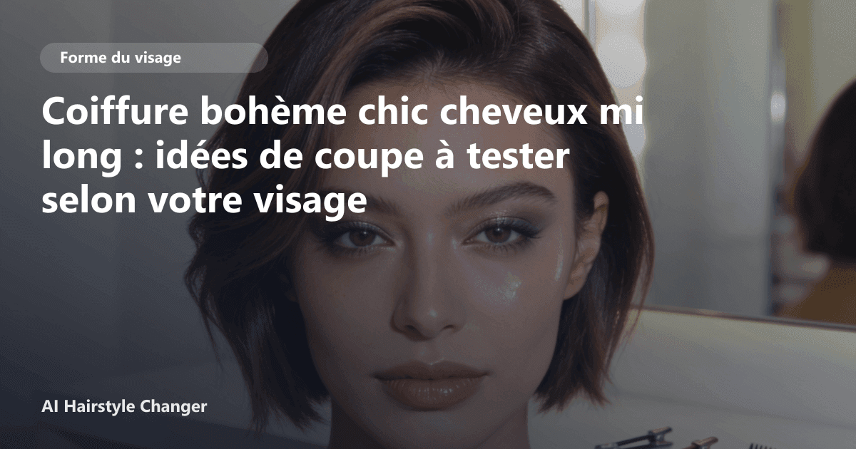 Portrait éditorial lié à coiffure bohème chic cheveux mi long, montrant une idée de coiffure à prévisualiser avant le salon.