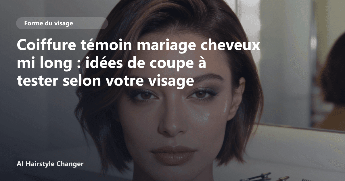 Portrait éditorial lié à coiffure témoin mariage cheveux mi long, montrant une idée de coiffure à prévisualiser avant le salon.