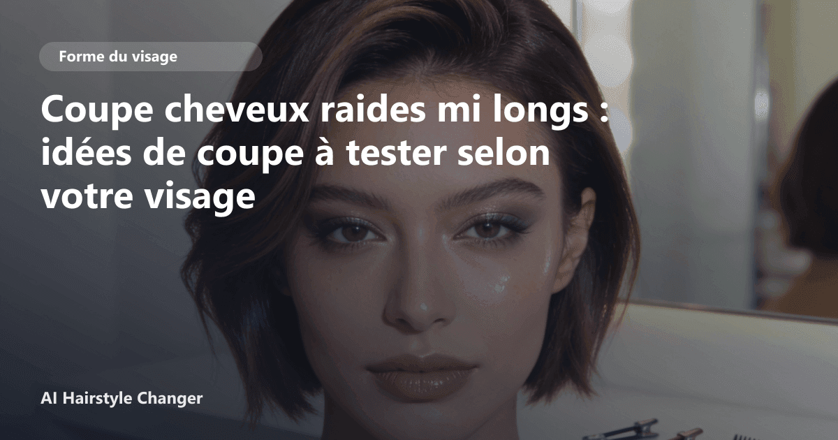 Portrait éditorial lié à coupe cheveux raides mi longs, montrant une idée de coiffure à prévisualiser avant le salon.