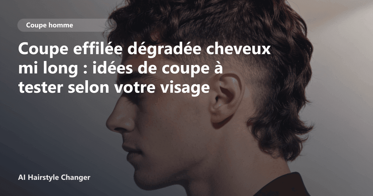 Portrait éditorial lié à coupe effilée dégradée cheveux mi long, montrant une idée de coiffure à prévisualiser avant le salon.