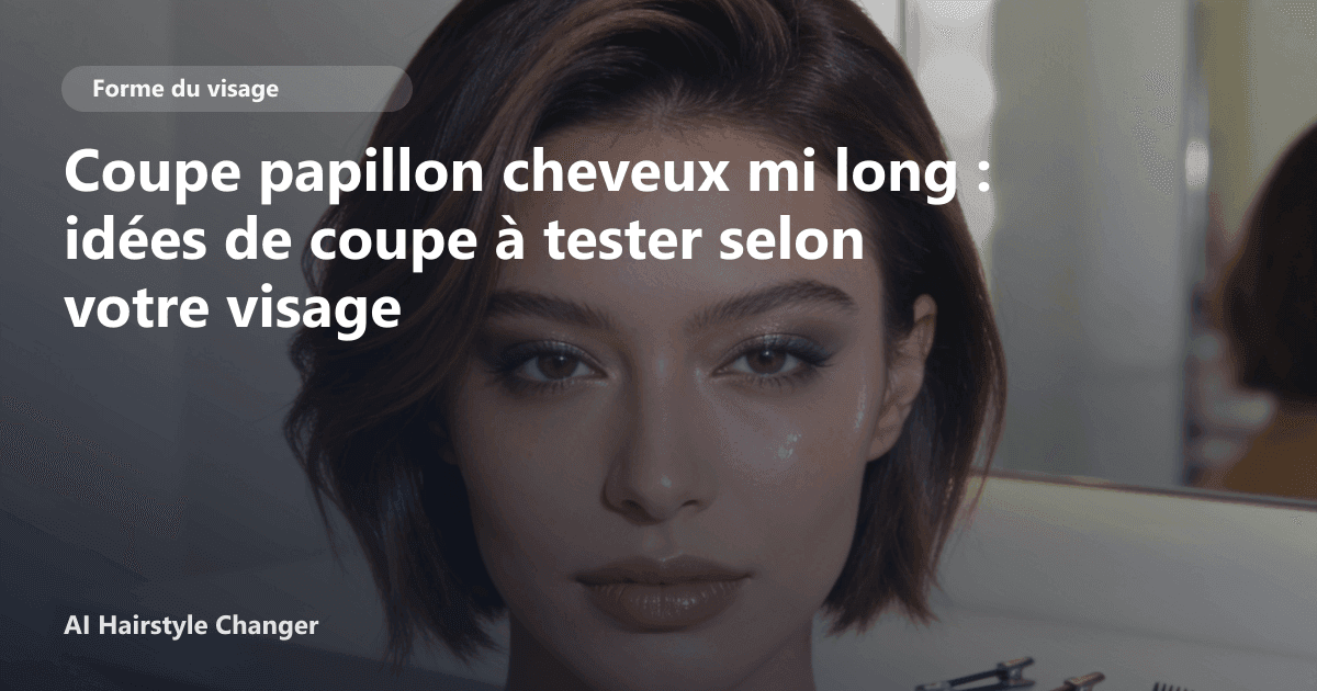 Portrait éditorial lié à coupe papillon cheveux mi long, montrant une idée de coiffure à prévisualiser avant le salon.
