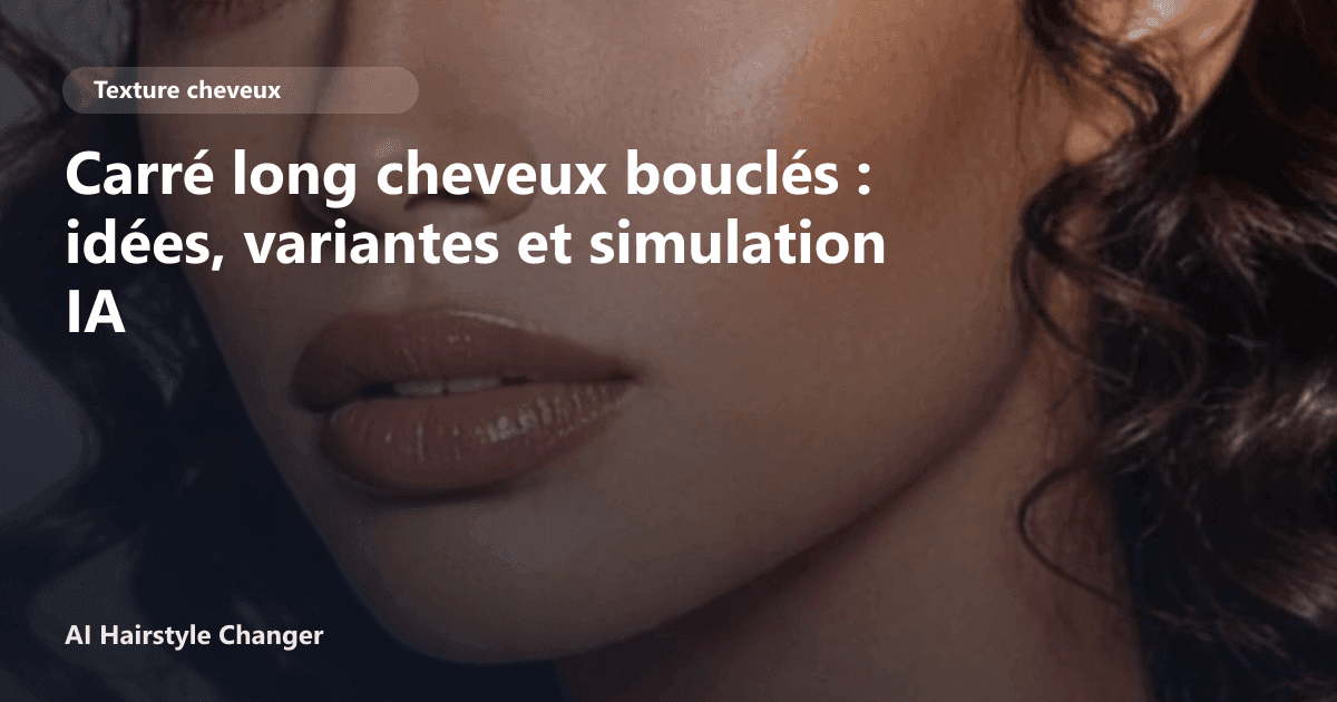 Portrait éditorial lié à carré long cheveux bouclés, montrant une idée de coiffure à prévisualiser avant le salon.
