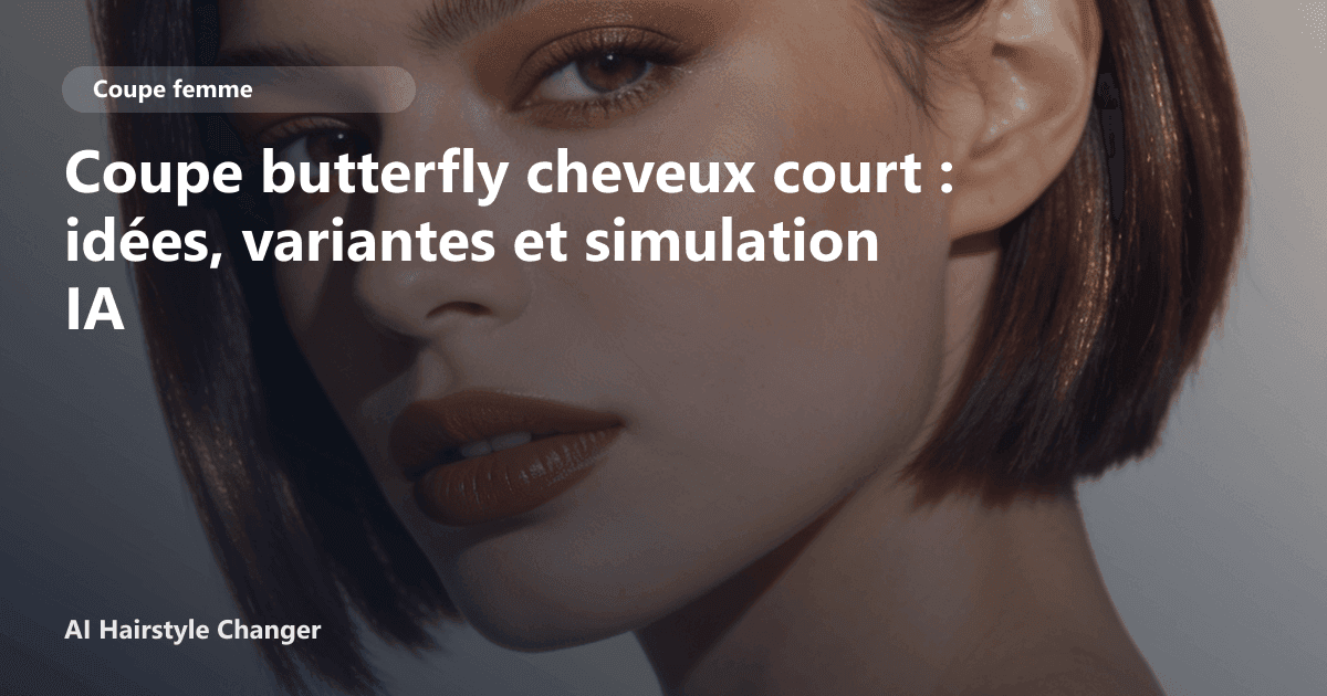 Portrait éditorial lié à coupe butterfly cheveux court, montrant une idée de coiffure à prévisualiser avant le salon.