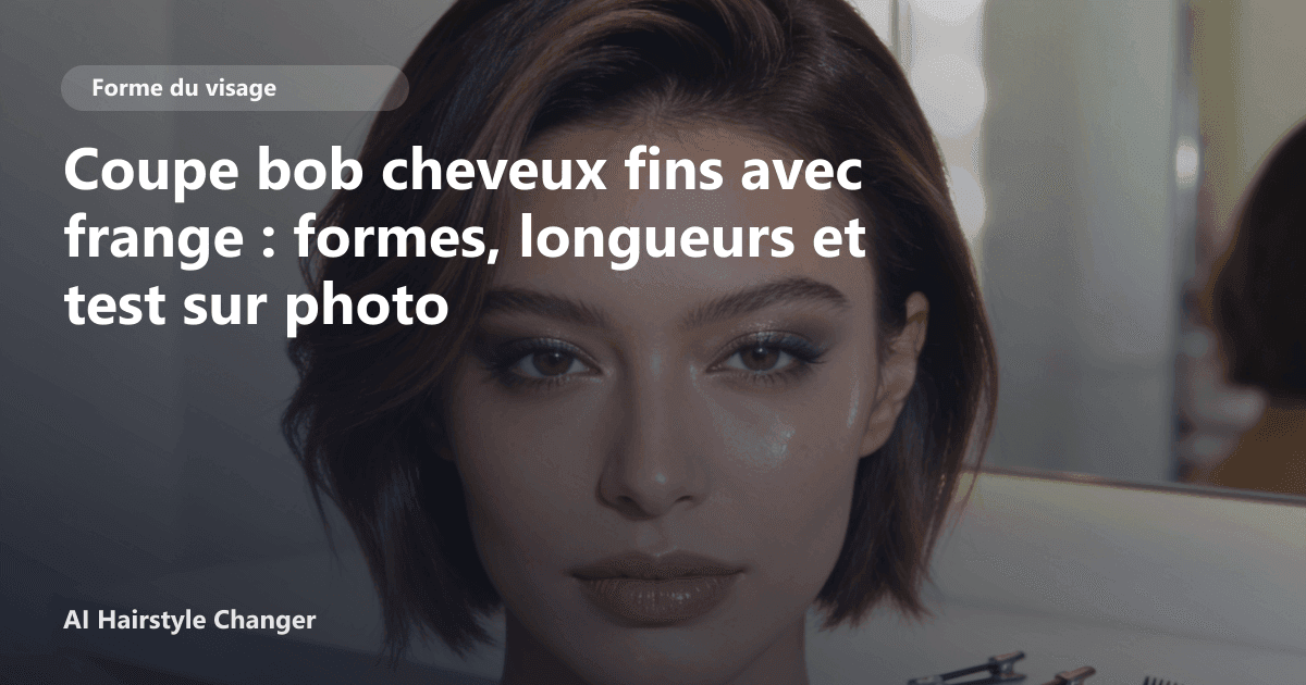 Portrait éditorial lié à coupe bob cheveux fins avec frange, montrant une idée de coiffure à prévisualiser avant le salon.