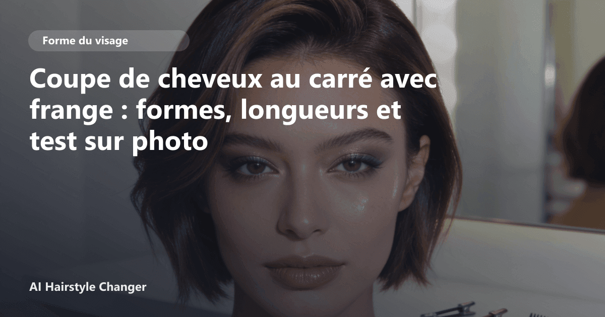 Portrait éditorial lié à coupe de cheveux au carré avec frange, montrant une idée de coiffure à prévisualiser avant le salon.