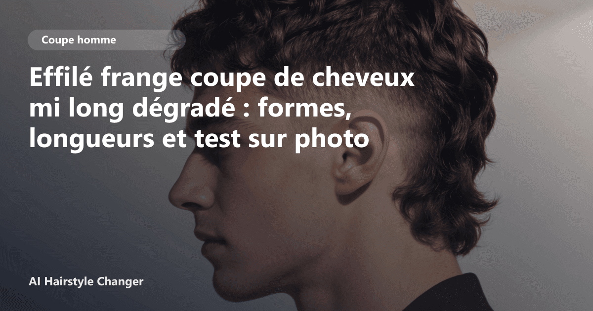 Portrait éditorial lié à effilé frange coupe de cheveux mi long dégradé, montrant une idée de coiffure à prévisualiser avant le salon.