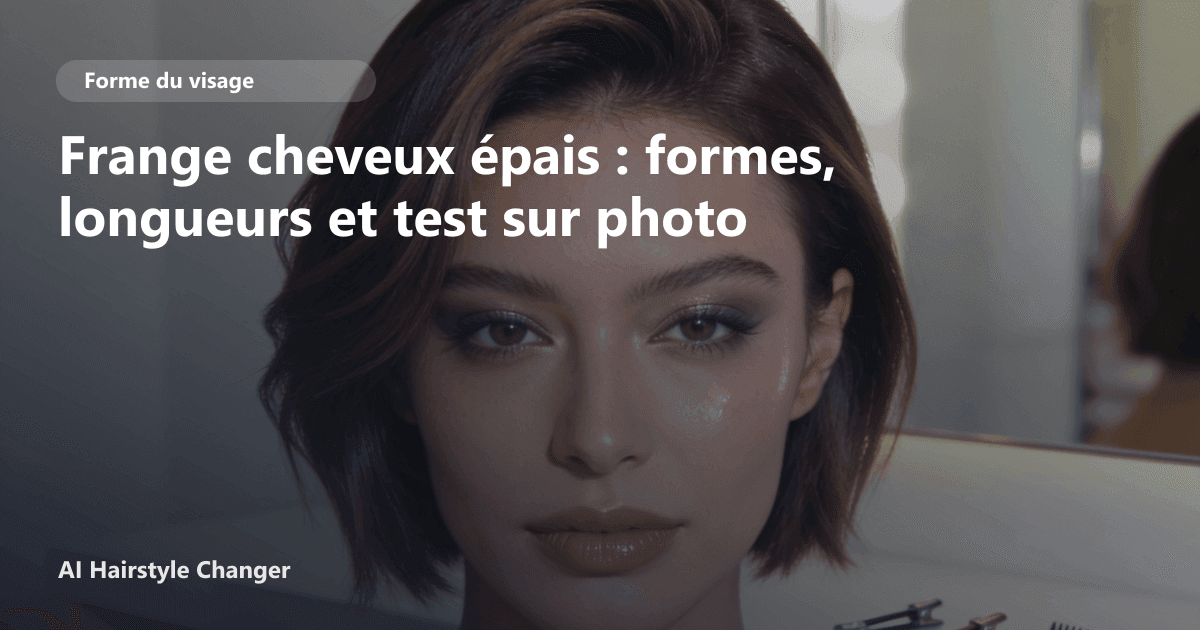 Portrait éditorial lié à frange cheveux épais, montrant une idée de coiffure à prévisualiser avant le salon.