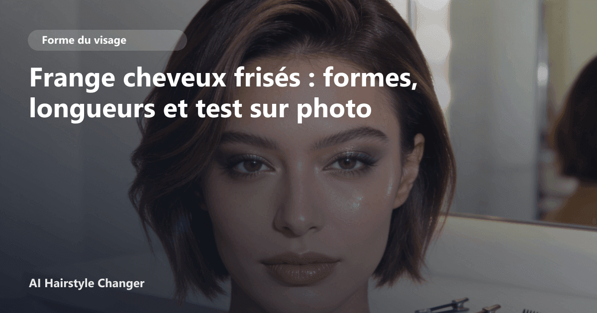 Portrait éditorial lié à frange cheveux frisés, montrant une idée de coiffure à prévisualiser avant le salon.