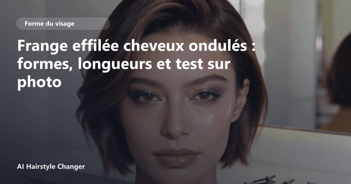 Portrait éditorial lié à frange effilée cheveux ondulés, montrant une idée de coiffure à prévisualiser avant le salon.