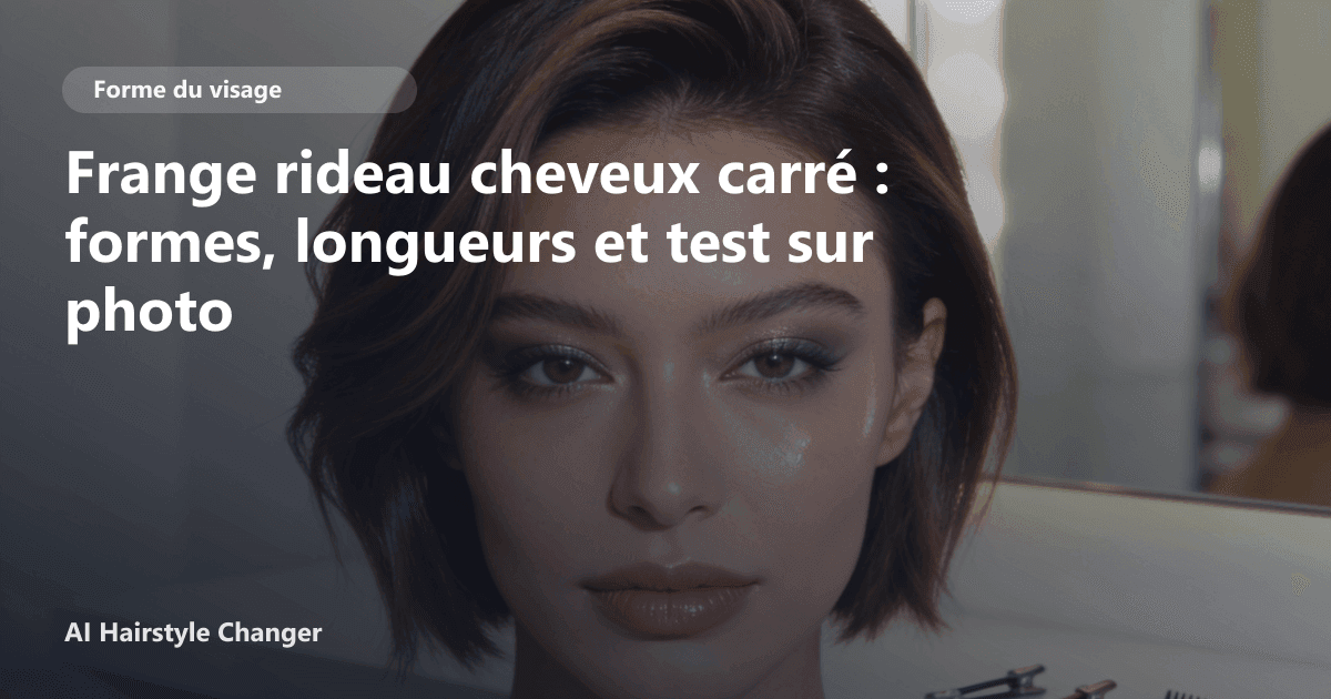 Portrait éditorial lié à frange rideau cheveux carré, montrant une idée de coiffure à prévisualiser avant le salon.