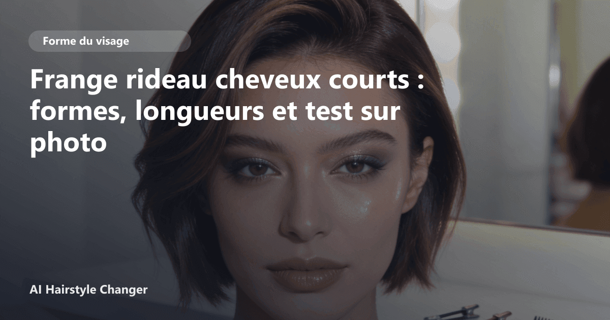 Portrait éditorial lié à frange rideau cheveux courts, montrant une idée de coiffure à prévisualiser avant le salon.